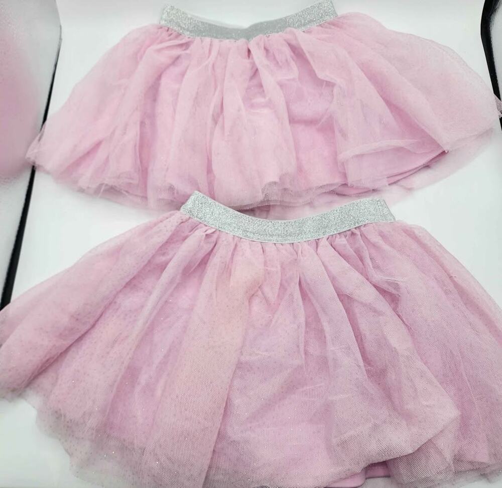Lot of 2 Girls Pink Tutu Skirts 3T Sparkle Glitter Mesh Elastic Waist Princess